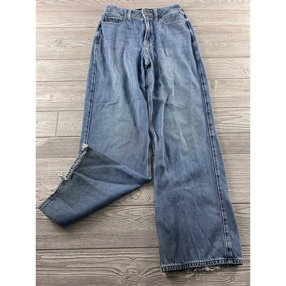 Hollister Ultra High-Rise Baggy Jeans W25R Medium Wash Raw Hem Wide Leg Cotton